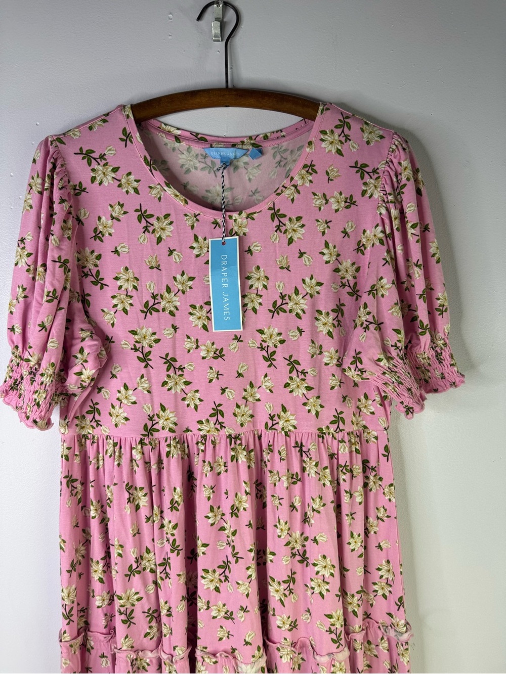 Draper James Lee Ann Dress Pink Magnolia Floral Ruffle Puff Sleeve large New - Picture 3 of 7